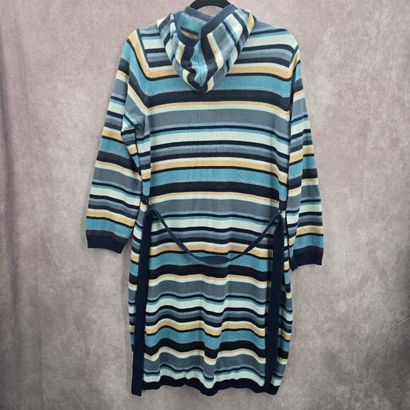 Liz Claiborne Blue Stripe Button Hoodie Knit Long Sweater Cardigan Small - Picture 2 of 7